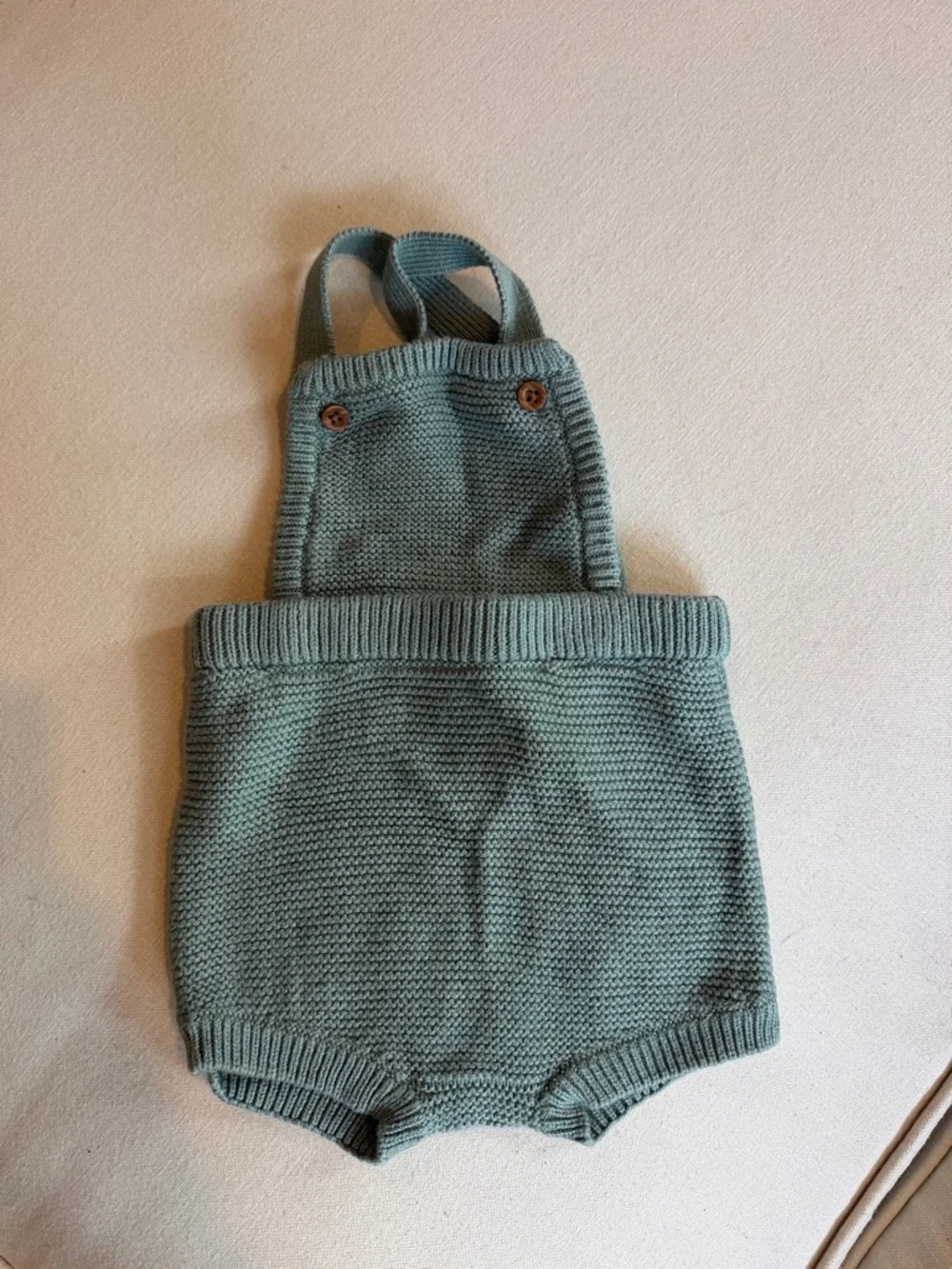 JANIE and JACK Knitted Sage Green Baby Romper with Buttoned Straps